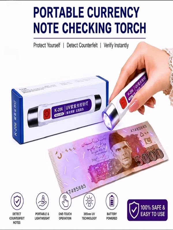 Handheld UV Money Detector – Portable Fake Note Checker Light (K-206)