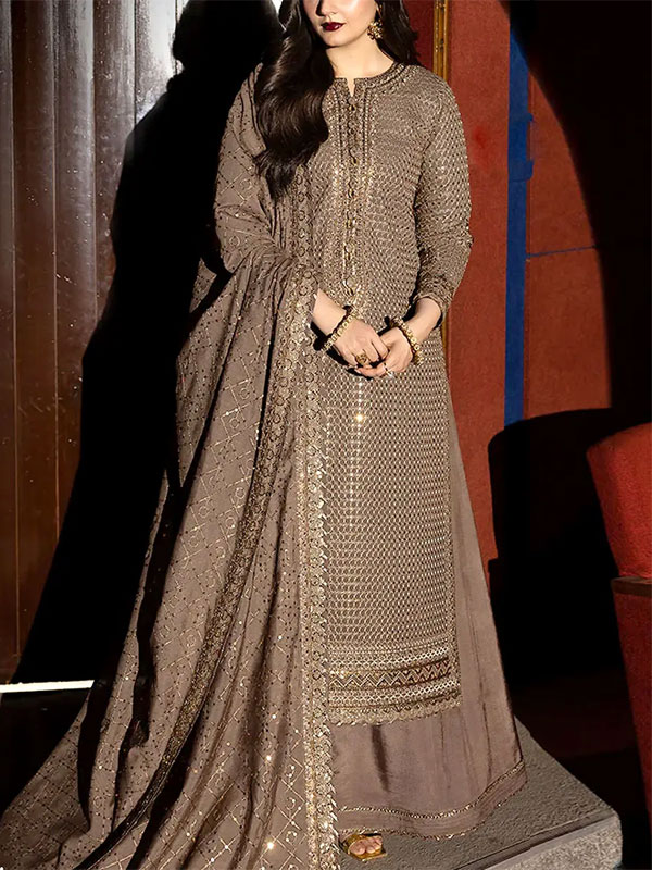 Heavy Embroidered Chiffon Party Wear Dress Embroidered Chiffon Dupatta (Unstitched) (CHI-1069)