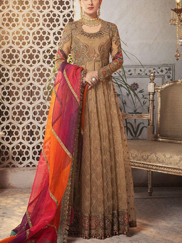 Organza Heavy Embroidered Handwork Wedding Maxi Organza Multi Panels 4 Side Embroidery Dupatta Plain Toruse Emb Bunch(UnStitched) (CHI-760)
