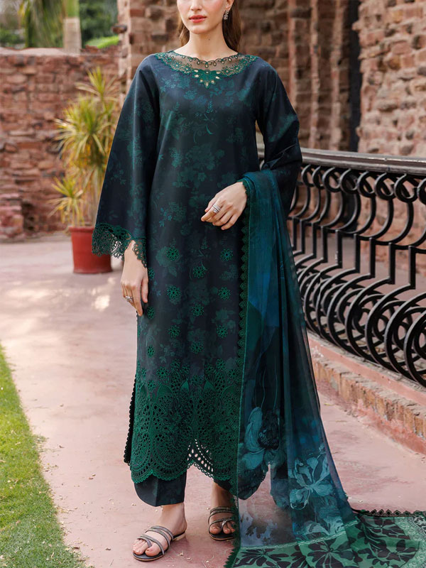 Heavy Embroidered Lawn Dress With 4 Sided Chiffon Embroidered Dupatta (Unstitched) (DRL-2456)