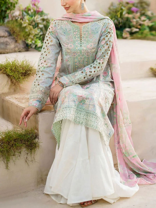 Heavy Embroidered Lawn Dress With Printed Chiffon Dupatta (Unstitched) (DRL-2010)