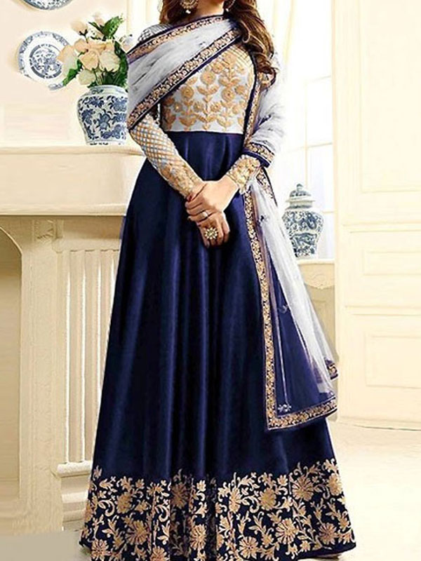 Chiffon Organza Embroidered Maroon Frock Dress Unstitched (CHI-491)
