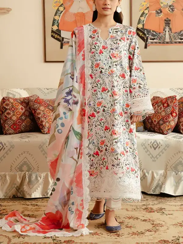 Iznik Boring Chicken karri Heavy Embroidered Dress With Chiffon Heavy Embroidered Dupatta (Unstitched) (DRL-2377)