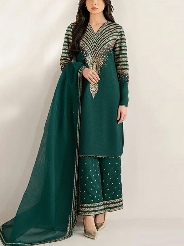 JAZMIN Silk Heavy Embroidered Dress With Organza Embroidered Dupatta (Unstitched) (CHI-1048)