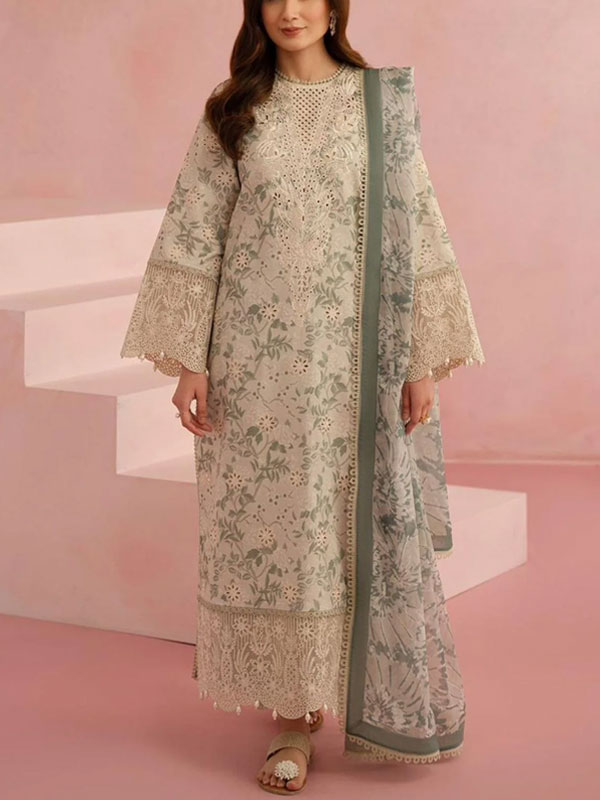 Digital Printed With Fully Embroidered Scifflie Lawn Spengle Work (Unstitched) (DRL-2213)