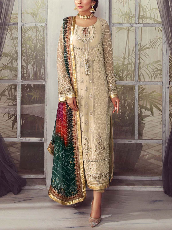 Latest Heavy Embroidered Chiffon Dress With 4-Sided Silk Embroidered Dupatta (Unstitched) (CHI-1090)