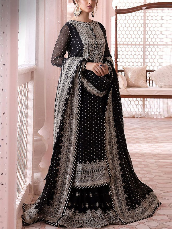 Elegant Heavy Embroidered Cotton Dress With Chiffon Heavy Embroidered Dupatta 3 Pec Suite(Unstitched) (DRL-2260)