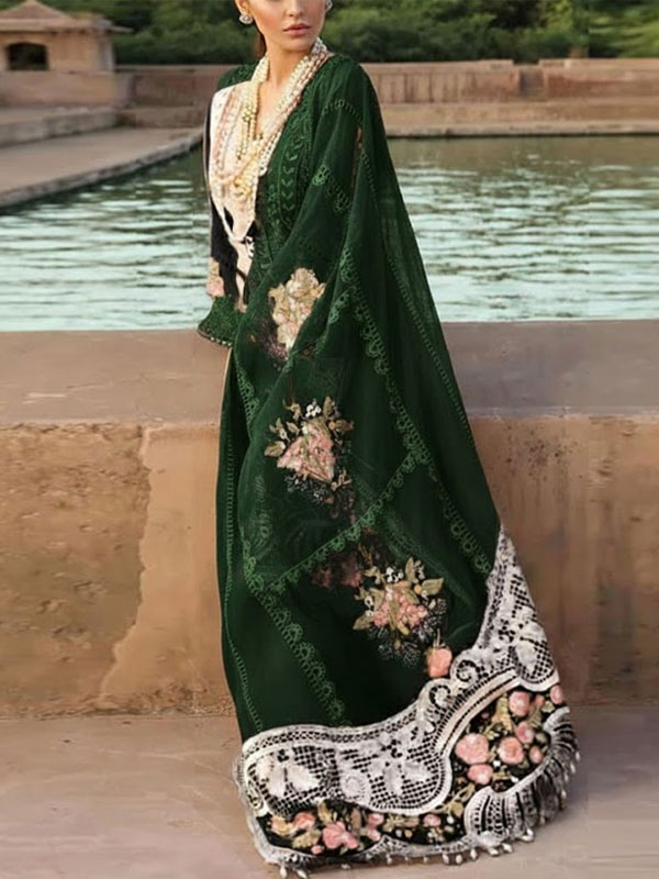 Lawn Chckenkari Heavy Embroidered Dress With Chiffon Heavy Embroidered Dupatta (Unstitched) (DRL-2383)
