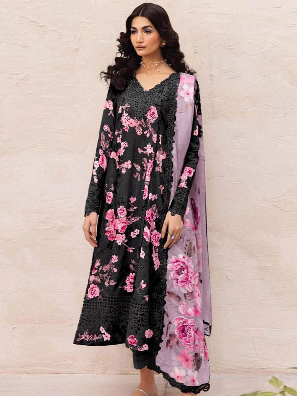 Lawn Schiffli Embroidered All-Over Printed Dress Chiffon 4 Side Heavy Embroidery Dupatta (Unstitched) (DRL-2359)