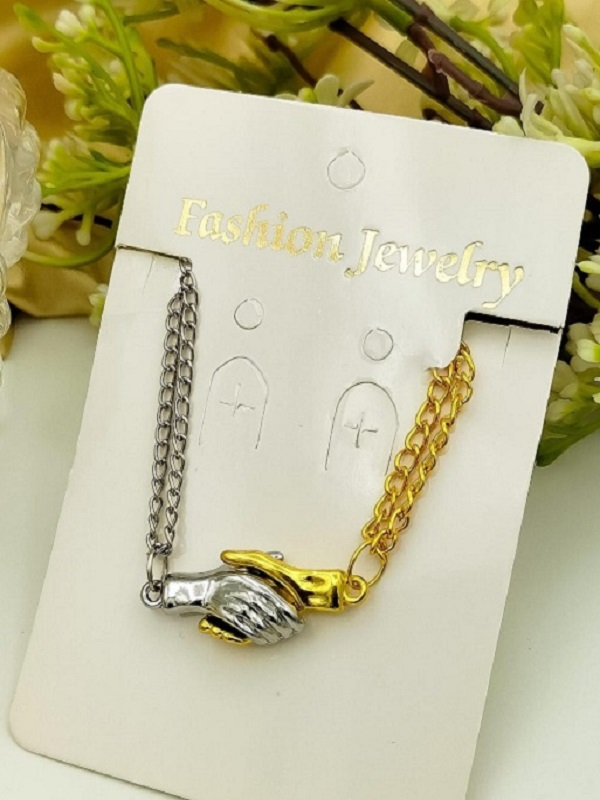 Love Two-Tone Handshake Pendant Necklace Set (ZV:141454)