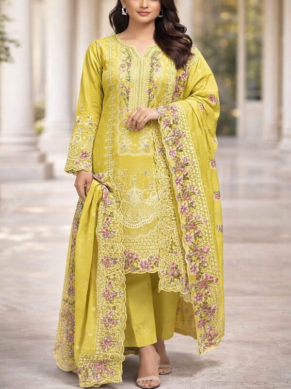 Luxurious Boring Chicken Karri Cotton Dress Chiffon Embroidered Dupatta (Unstitched) (DRL-2378) 