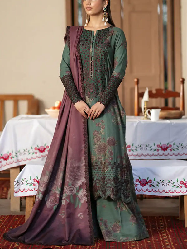 Luxurious Heavy Embroidered Lawn Dress Chicken Kari Bunches Chiffon Dupatta (Unstitched) (DRL-2319)