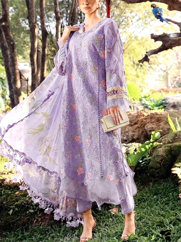 Luxury Butterfly Design Schiffli Embroidered EID Lawn Dress with Emb. Chiffon Dupatta (Unstitched) (DRL-2465)