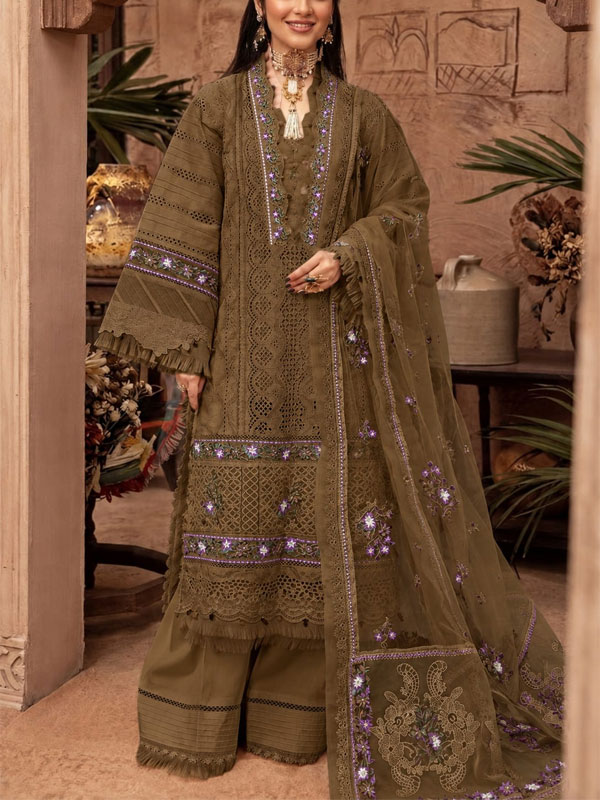 LUXURY Cotton Heavy Embroidered Dress With Chiffon Embroidered Dupatta (Unstitched) (DRL-2466)