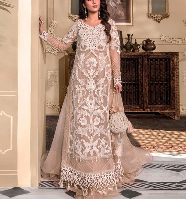 Luxury Handwork Heavy Embroidered Organza Wedding Dress 2024 (Unstitched) (CHI-901)