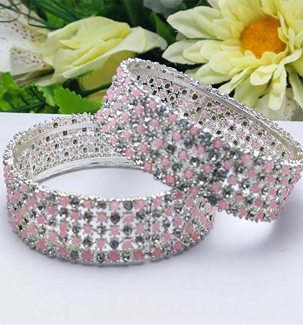 Pack of 2 Beautiful Silver Zircon Bangles Set (ZV:11330)