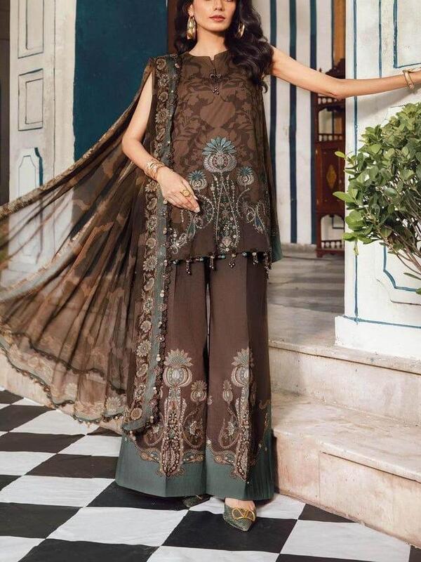 MARIA B Luxury Printed Lawn Embroidered Dress with 4-Sided Embroidered Chiffon Dupatta (Unstitched) (DRL-2380)