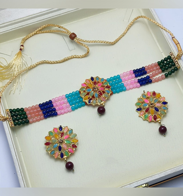 Multicolour Choker Set With Earring (ZV:12297)