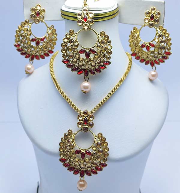 Kundan Locket Set Earring Matha Patti (ZV:7502)