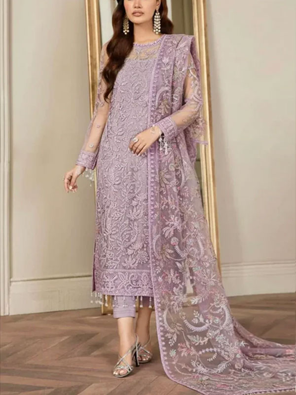 NET Heavy Embroidered Dress With Multi Spengle Embroidered Dupatta (Unstitched) (CHI-1097)