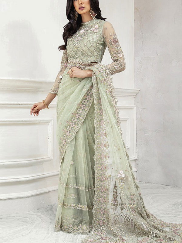 NET Sequence Heavy Embroidered Saree (Unstitched) (CHI-1028)