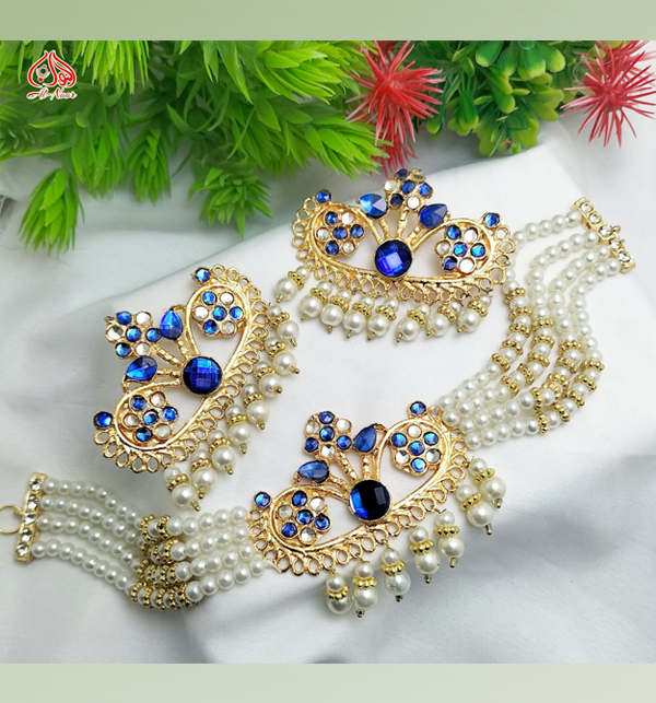 Pearl Choker Set With Earring Matha Patti (ZV:12553)