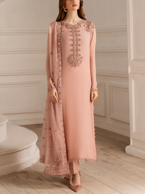 Premium Chiffon Heavy Emboidered Dress With Embroidered Chiffon Dupatta (Unstitched) (CHI-1072)