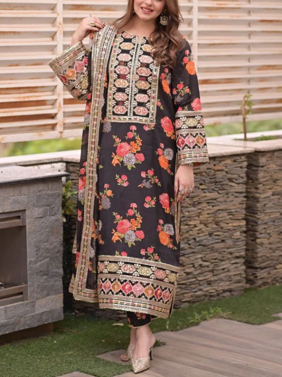 Anila's Premium Lawn Heavy Embroidered Dress With Chiffon Embroidered Dupatta (Unstitched) (DRL-2329)	