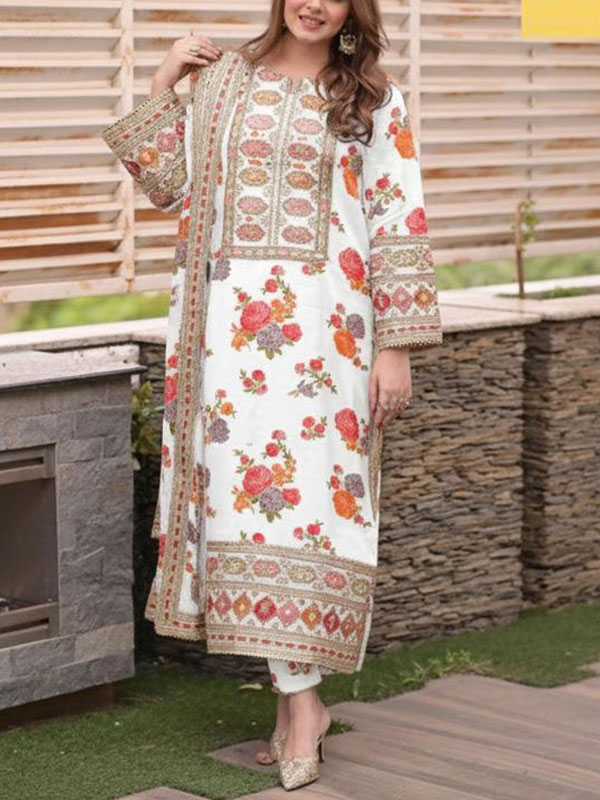 Shamoze Silk Same Orignal Heavy Embroidered Dress With Printed Silk Dupatta (Unstitched) (CHI-1032)	