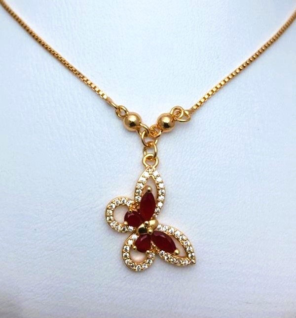 Stylish Zircon Maroon Butterfly Locket Jewelry Set (ZV:19579)