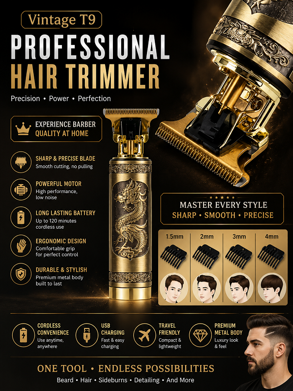 T9 Vintage professional Trimmer - Cordless Hair Clipper & Shaving Machine 