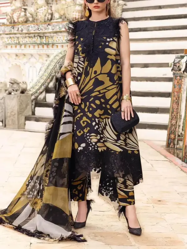 Tiger Print Digital Embroidered Lawn Dress with 4-Sided Embroidered Chiffon Dupatta (DRL-2384)