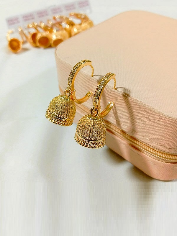 Traditional Gold Plated Zircon Jhumka Drop Earrings (ZV:141148)