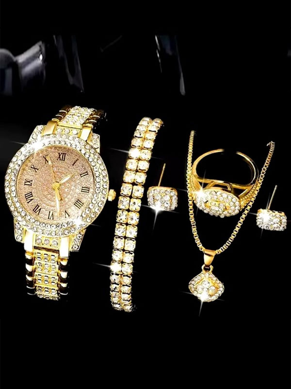 Zircon Watch Combo Gift Pack with Zircon Bracelet, Chain Locket, Ring and Tops (ZV:29633)