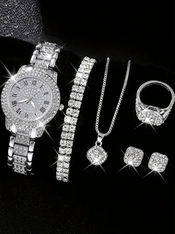 Zircon Watch Combo with Bracelet, Chain Locket, Ring and Tops (ZV:30800)